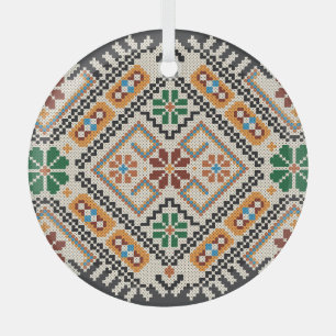 Ornement En Verre Crochet ukrainien : Motif artisanal ethnique.