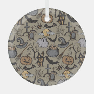 Ornement En Verre Croquis d'Halloween : Vintage sans fil