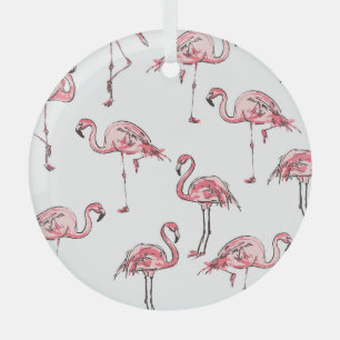 Ornement En Verre Croquis Flamant rose : Motif Vintage tropical.