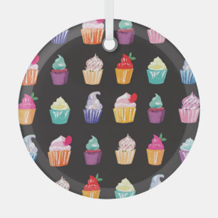 Ornement En Verre Cupcakes aquarelle : Arrière - plan sans charme