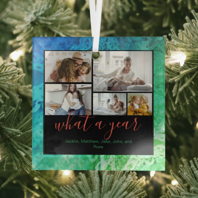 Ornement En Verre Custom 5 Photos Typographie Nouvel An Fêtes (Insitu)