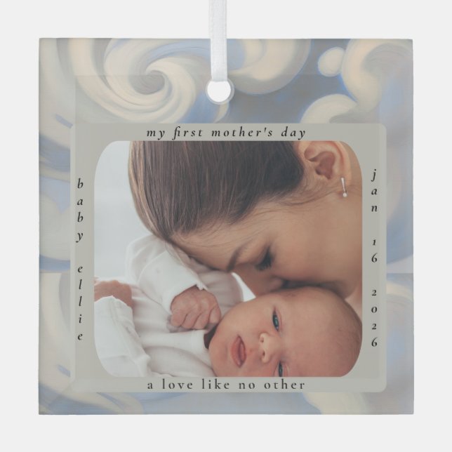 Ornement En Verre Custom First Mother's Day Photo & Name Ornament (Recto)