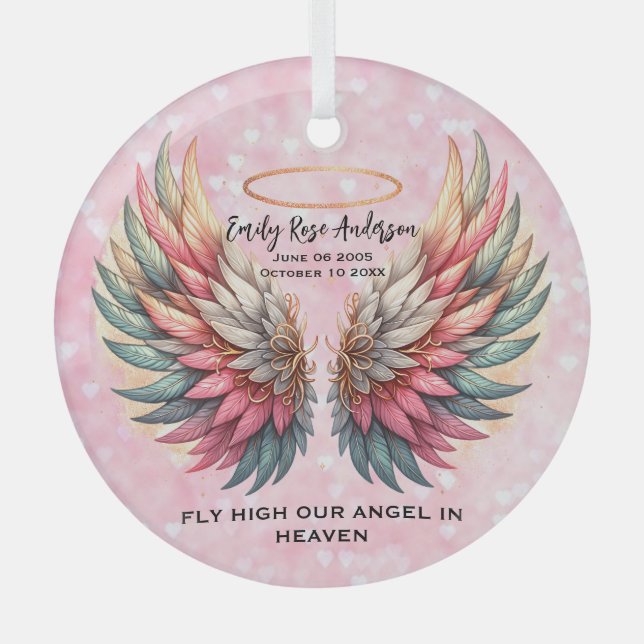 Ornement En Verre Customizable Angel Wings Memorial  (Recto)