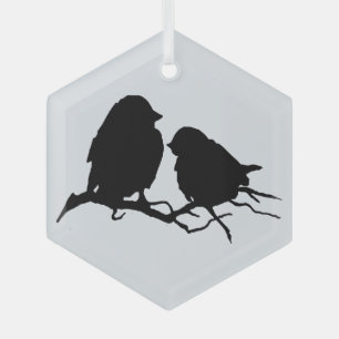 Ornement En Verre Cute Bird Couple Friends Silhouette