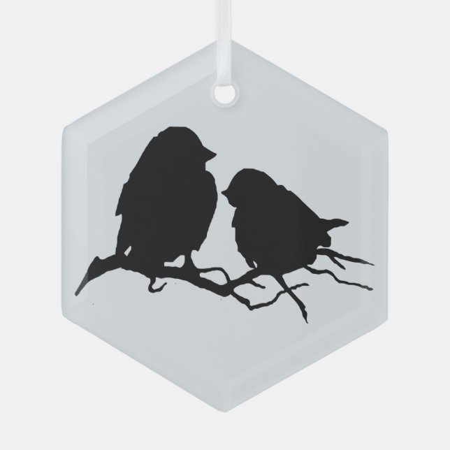 Ornement En Verre Cute Bird Couple Friends Silhouette (Recto)