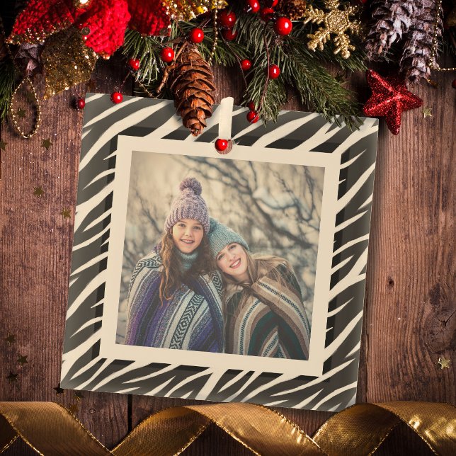 Ornement En Verre Cute Chic Photo Noir Blanc Zèbre Personnalisé Noël (Créateur téléchargé)