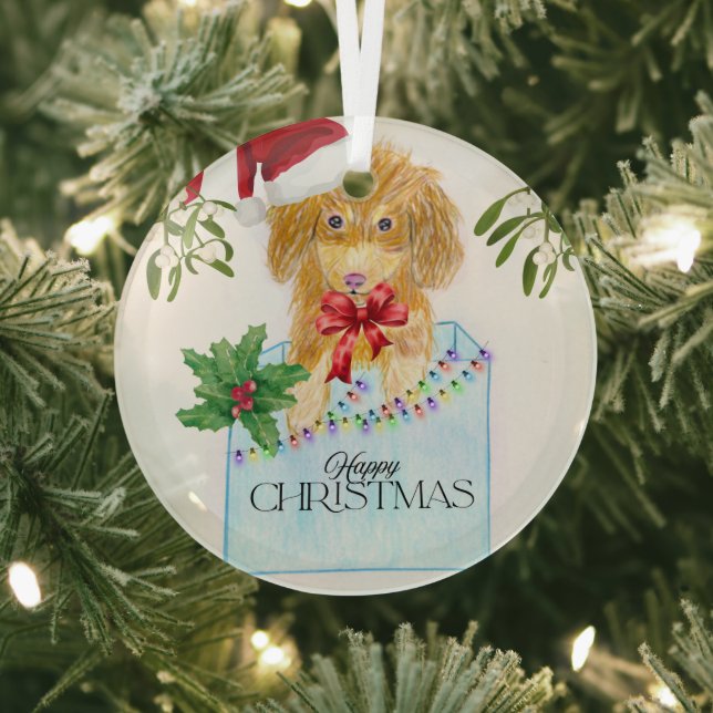 Ornement En Verre Cute Christmas Dog  (Insitu)