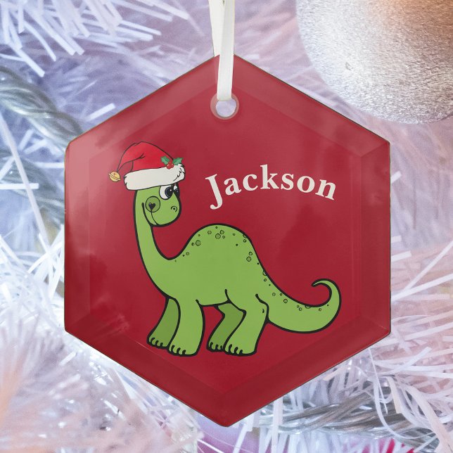 Ornement En Verre Cute Kids Christmas Dinosaur Red Custom (Créateur téléchargé)