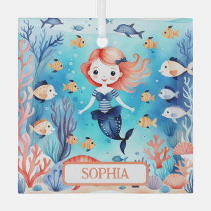 Ornement En Verre Cute Petite Sirène Sous La Mer Personnalisée