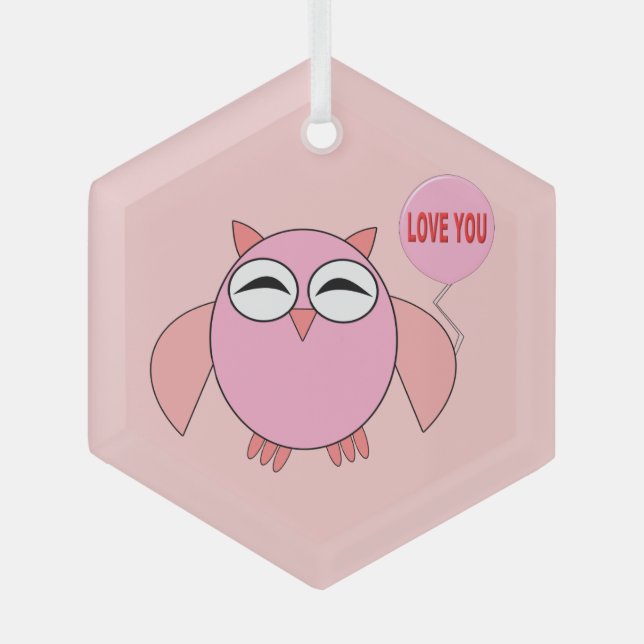 Ornement En Verre Cute Pink Love You Owl (Recto)