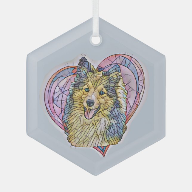 Ornement En Verre Cute Sheltie Chien Maman Coeur Amoureux (Recto)