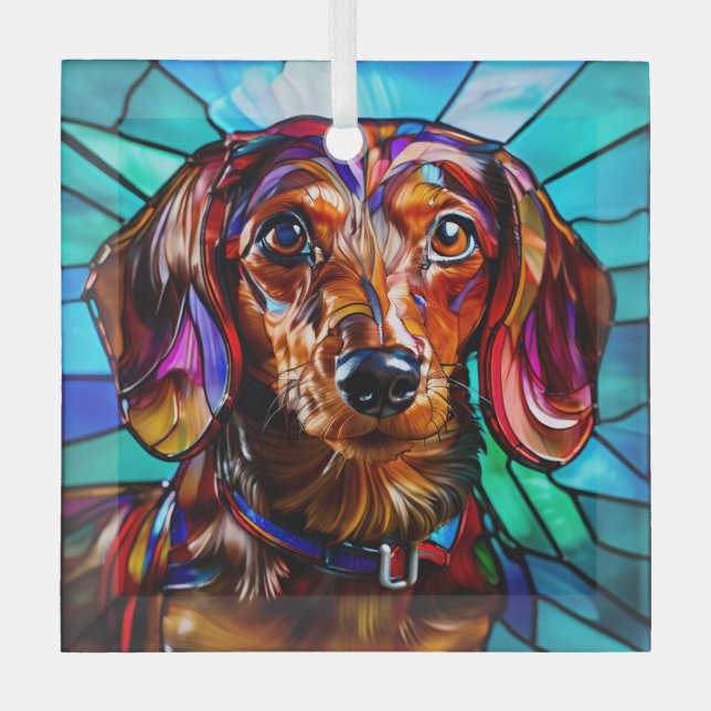 Ornement En Verre Dachshund Chien "Verre Tiré" (Recto)