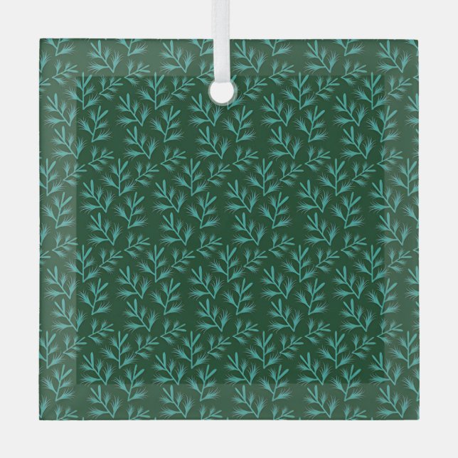 Ornement En Verre  Dark Green Background with Teal Botanical Leaves (Recto)