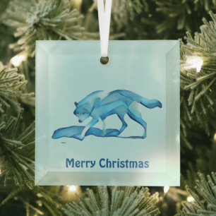 Ornement en verre de loup bleu
