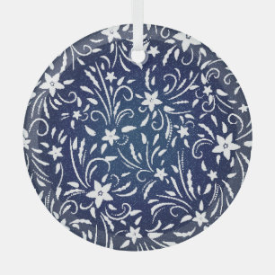 Ornement En Verre Denim Blooms : Floral Pattern Arrière - plan
