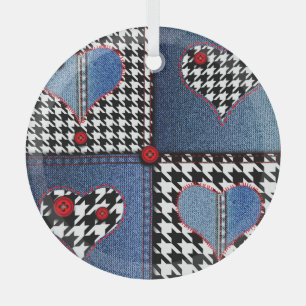 Ornement En Verre Denim Patchwork : Motif en tissu transparent