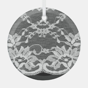 Ornement En Verre Dentelle florale blanche : arrière - plan noire.