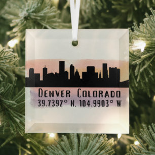 Ornement En Verre Denver CO City Skyline Latitude et Longitude
