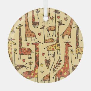 Ornement En Verre Dessin De Giraffe, Amusant Design Sans Fil.