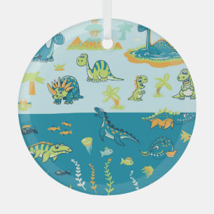 Ornement En Verre Dinosaures de dessin : Jeu de terre et de mer