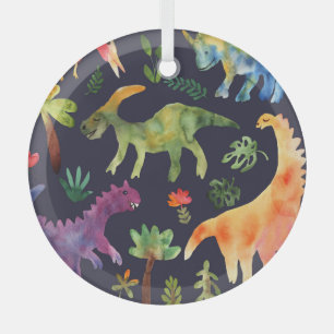 Ornement En Verre Dinosaures floraux : Aquarelle
