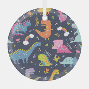 Ornement En Verre Dinosaures pour enfants : Motif Vintage coloré