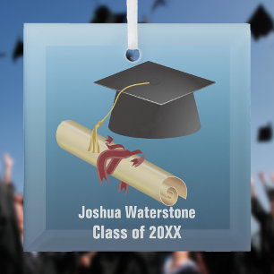 Ornement En Verre Diplôme Mortarboard et Diplôme