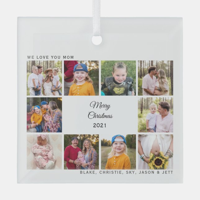 Ornement En Verre Dix photos Nous t'aimons Maman Noms de Noël (Recto)