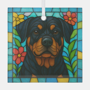 Ornement En Verre Dog Rottweiler "Verre tendu"