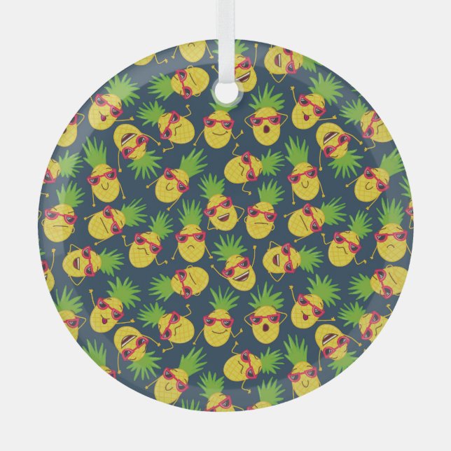 Ornement En Verre Doodle ananas, dessiné à la main, motif d'été. (Recto)