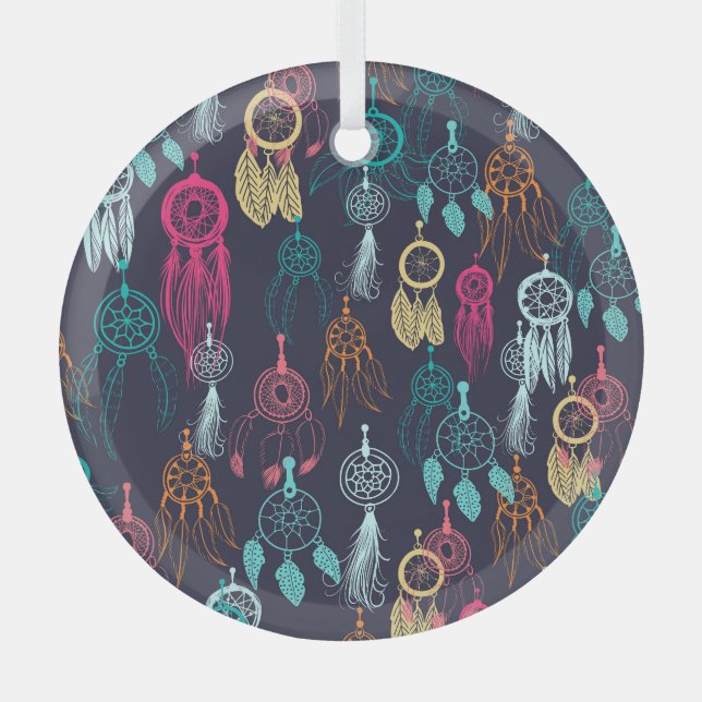 Ornement En Verre Doodle ethnique rétro : Collection Dreamcatcher (Recto)