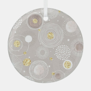 Ornement En Verre Doodles de Noël : arrière - plan de feuille d'or.