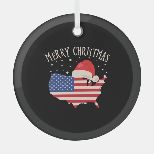 Ornement En Verre Drapeau américain Joyeux Noël design (Recto)