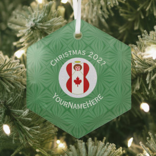 Ornement En Verre Drapeau canadien Ange de Noël Année Hexagone