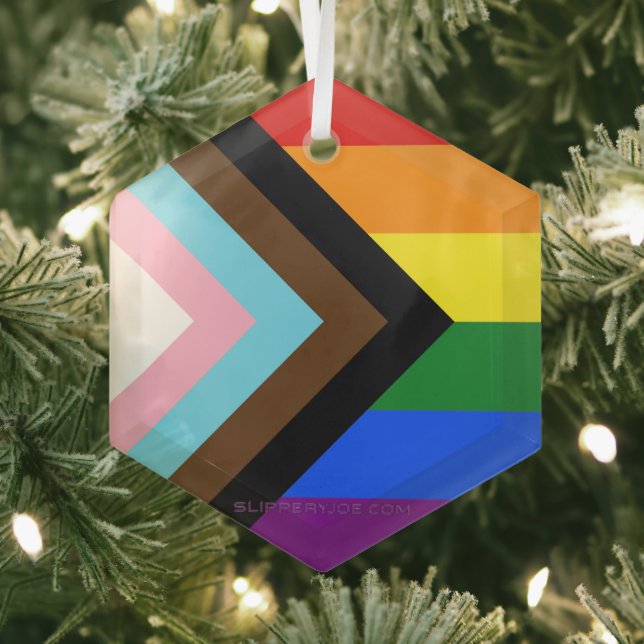 Ornement En Verre Drapeau de fierté Progress Pride de SlipperyJoe si (Insitu)