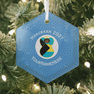 Ornement En Verre Drapeau de Hanukkah ange noir personnalisé des Bah