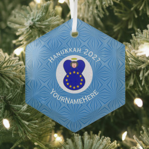 Ornement En Verre Drapeau de Hanukkah ange personnalisé de l'Union e
