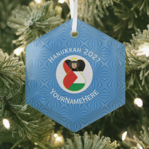 Ornement En Verre Drapeau de Hanukkah de l'ange palestinien Personna