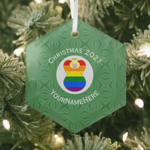 Ornement En Verre Drapeau de Noël ange blond Gay Pride personnalisé