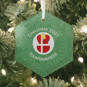 Ornement En Verre Drapeau de Noël ange danois Personnalisé