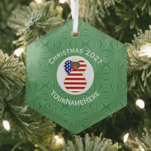 Ornement En Verre Drapeau de Noël ange noir personnalisé USA