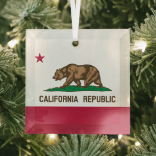 Ornement En Verre Drapeau d'ours de Californie, États-Unis Glas