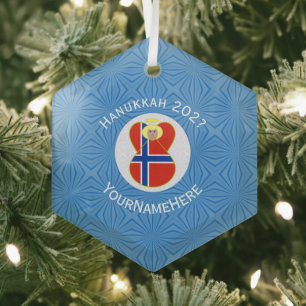 Ornement En Verre Drapeau norvégien personnalisé d'ange de Hanukkah