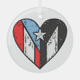 Ornement En Verre Drapeaux portoricains Boricua Heart, Porto Rico