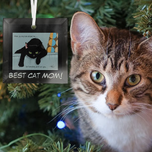 Ornement En Verre Drôle de chat noir mignon Meilleure maman de chat