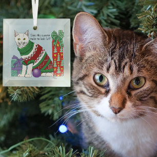 Ornement En Verre Drôle Sweater de Noël laid Sarcastique Chat Blanc