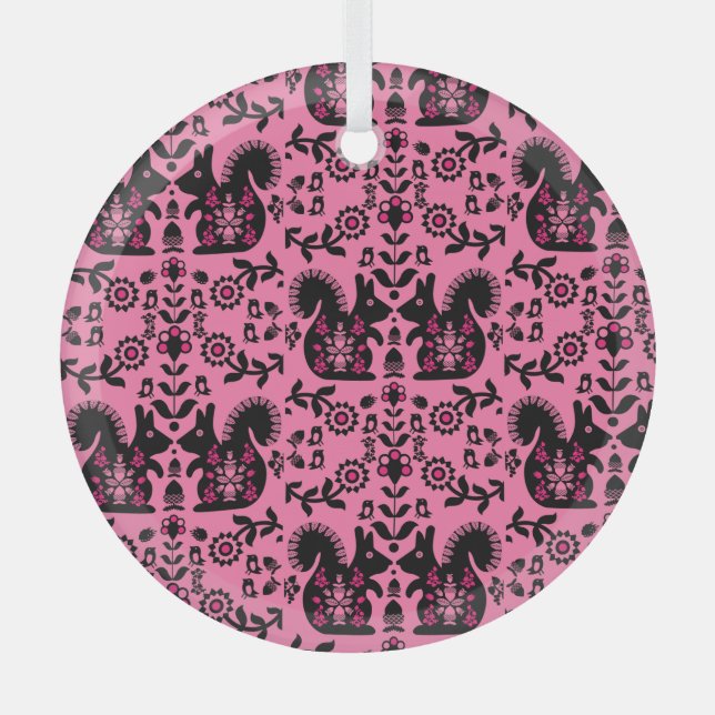 Ornement En Verre Écureuil Nordic Scandinave Folk Art (Recto)