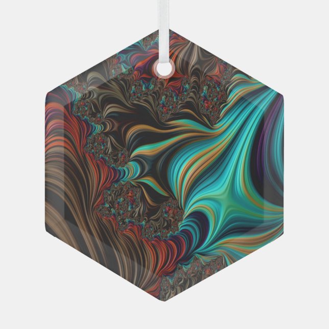 Ornement En Verre Effet 3-D Turquoise Surreal Twist Fractal Double H (Recto)