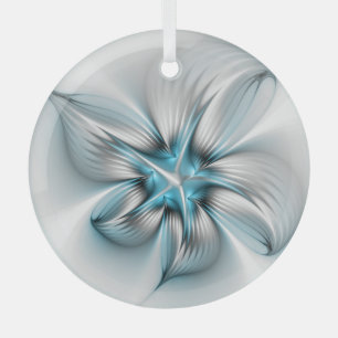 Ornement En Verre Élégance florale Art moderne Abstrait bleu fractal