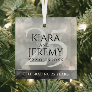 Ornement En Verre Élégant 25e anniversaire de Mariage d'argent